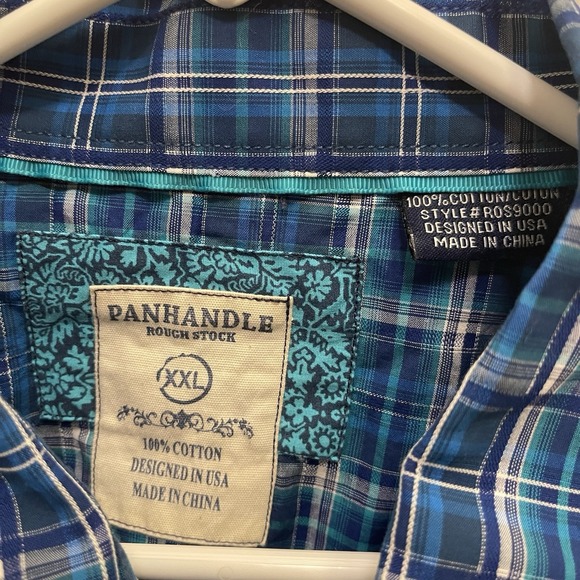 Panhandle Rough Stock Pearl Snap‎ Mens XXL Shirt Blue Plaid Long Sleeve Western - Picture 5 of 8